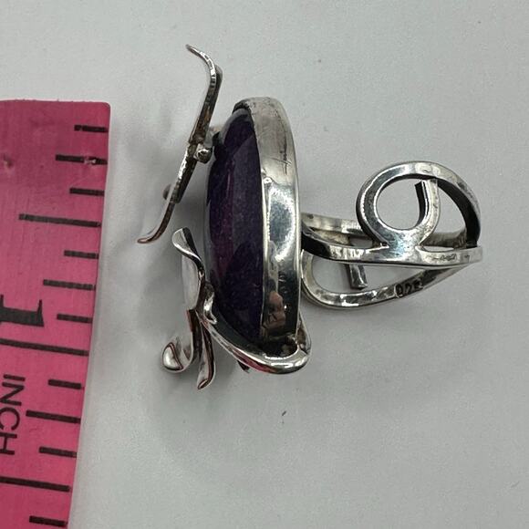 Artisan Dragonfly Ring Purple Stone 925 Marked Silver Unique Bohemian Size 6 1/4 - Picture 10 of 15